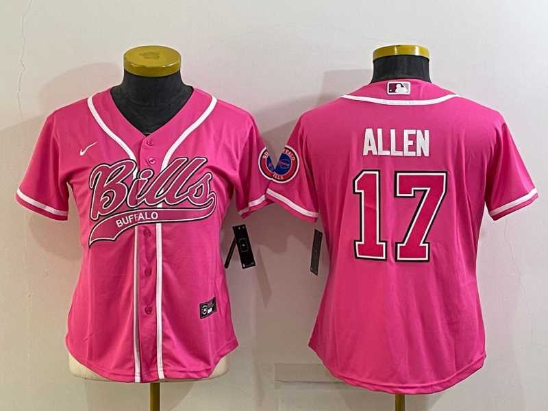 Women%27s Buffalo Bills #17 Josh Allen Pink With Patch Cool Base Stitched Baseball Jersey->women nfl jersey->Women Jersey